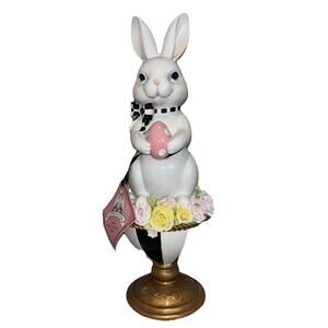 Tophat & Tail Easter Bunny Rabbit On Flower Pedestal Egg Mackenzie Style 15" NEW